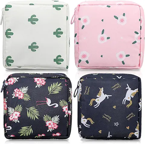 4 Bolsas de Almacenamiento de Servilletas Sanitarias Bolsas de Copa Menstrual Tampones Funda de Almohadilla de Enfermería Contenedor de Almohadillas Sanitarias de Tela Oxford con Cremallera