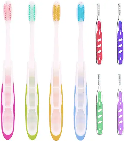 4 Cepillos de Dientes Plegables y 4 Cepillos Interdentales, Cepillo de Dientes Multicolor con Cerdas Suaves, Cepillo de Dientes Manual, Cepillo de Dientes Portátil, Adecuado para Viajes, Camping  