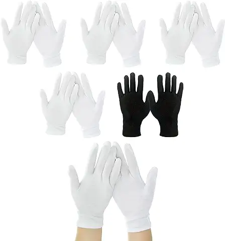4 Guantes Blancos + 1 Guante Negro para Eczema, piel Sensible seca Irritada, Protección de Loción de Crema de Manos Durante la Noche, Trabajo Diario, 100% Algodón, Tamaño 9" (5 Pares)  
