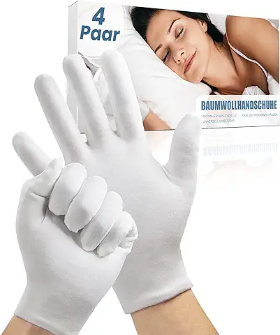 4 Pares de Guantes Humectantes, Guantes de Algodón para Eczema y Manos Secas, Guantes Blancos Estirables y Lavables  