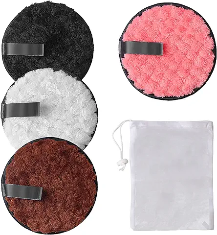 4 Piezas Discos Desmaquillantes Reutilizables, Almohadillas Desmaquillantes Reutilizables, Toallitas Desmaquillantes Lavables con Bolsa de Cordón para Limpieza Facial, Cuidado de la Piel (4 Colores)  