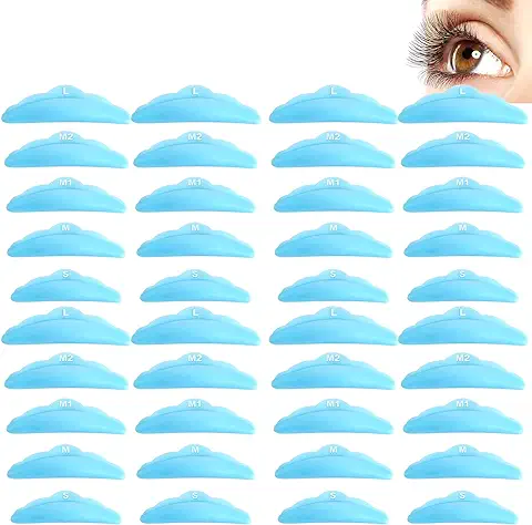40 Almohadillas de Lifting de Pestañas, Silicona Lifting Pestañas, Rizador Permanente de Pestañas 5 Tamaños Reutilizables Lifting de Pestañas Herramienta de Maquillaje, Azul (S, M, M1, M2, L)  