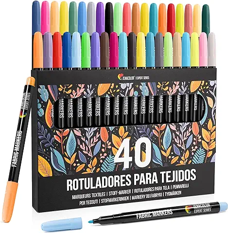 40 Rotulador Textil Permanente - Rotuladores para Tela No Tóxica y Indeleble, Rotulador Permanente con Punta Fina - Perfecto para Camisetas, Bolsas, Tote Bag y Otros Tejidos - Para Niños y Adultos  