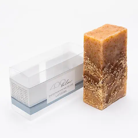 400Below - Pastilla De Jabón Exfoliante Minera Del Mar Muerto Con Perfume De Lavanda, Pastilla De Jabón Natural Regenerador, Pastilla De Jabón Para el Cuerpo Con Esponja Vegana Luffa, 200g  