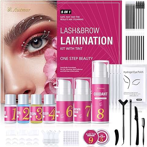 【5 en 1】Kit de Laminación de Pestañas y Cejas con Negro y Marrón Oscuro, kit de Pestañas Lifting Profesional y Kit Laminado de Cejas for Trendy Fuller Brows & Curler Eyelashes  
