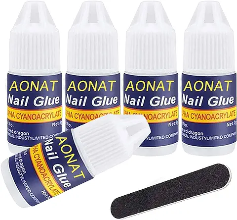 5 Piezas Pegamentos de Uñas y 1 Una lima Pegamento de Puntas de Uñas Rápido Adhesivo de Uñas Postizas para Pegar o Reparar Uñas Artificiales  