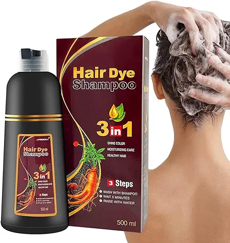500ml Champú Para Teñir El Cabello - Champu Anticanas Hombre 3 En 1 - Champú Tinte Negro - Color Instantáneo - Champu Pelo Blanco Color Cabello Rápido Natural Orgánico  
