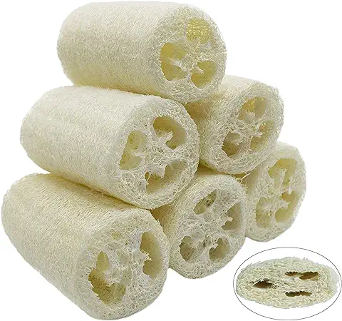 6 Esponjas de Luffa Naturales, 10 cm, Pepino, para Eliminar la piel Muerta, para el Cuidado del Cuerpo, Baño y Ducha, para la Cocina, Esponja de Luffa Natural Exfoliante (comprimida)  