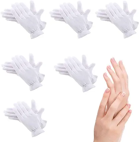 6 Pares Guantes Hidratantes,Algodón Blanco para la Noche y la Hora de Acostarse, Calidad Superior, para Manos Secas, Eczema, Belleza, Piel Sensible e Irritada, Talla única - Unisex  
