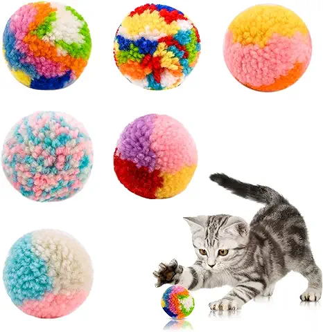 6 Pieza Juguetes para Gatos Coloridos, Suaves Juguetes para Gatos Interactivos Felpa Resistentes a Mordeduras, Juguete Gato Bolas Pompón para Mascotas para Jugar, Perseguir, Masticar, Entrenar(A)  