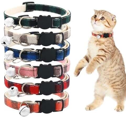 6 Uds Collares de Gatito, Collares de Gato de Liberación Rápida, Ajustables de 19-32CM con Cascabeles, Adecuados para Todos Los Gatos Domésticos, Cachorros, Perros Pequeños y Medianos  