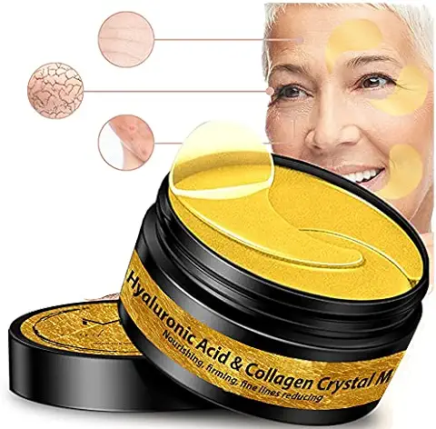 60 Parches Eficaz para ojos - ALTO CONCENTRADO de ácido Hialurónico y 24 K de oro Anti Edad Para Ojeras Contorno de Ojos Mascara Antiarrugas Bolsas Patas de Gallo Hinchazón ANTIALERGENICO  