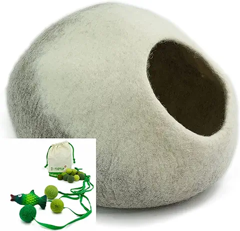 8-Natur® Cueva para Gatos con Certificado TÜV, 100% Lana Justa, Ecológica y sin Sustancias Nocivas, casa para Gatos con Cojín Interior Lavable, Cama para Gatos Mullida o Cueva para Perros Pequeños  