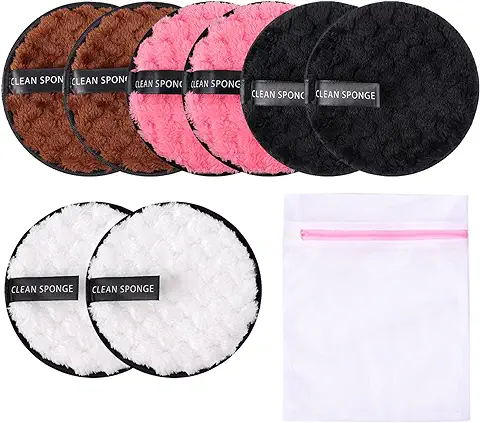 8 Piezas Almohadillas Desmaquillantes,Discos Desmaquillantes Reutilizables con Bolsas de Lavandería,Toallitas Desmaquillantes,Lavables Algodón Doble Cara,Para Limpieza Facial(Color Aleatorio)  