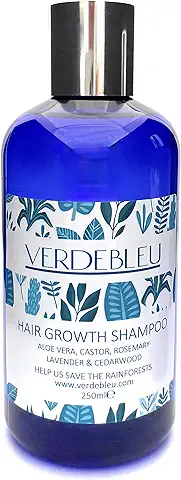 99% Natural CHAMPÚ CRECIMIENTO CABELLO - RICINO, ROMERO, LAVANDA Y CEDRO - 250ml de VERDEBLEU Sin Sulfatos, Sin Parabenos. pH 5.5. Donamos el 5% de Ganancias para Ayudar a Salvar los Bosques Lluviosos  