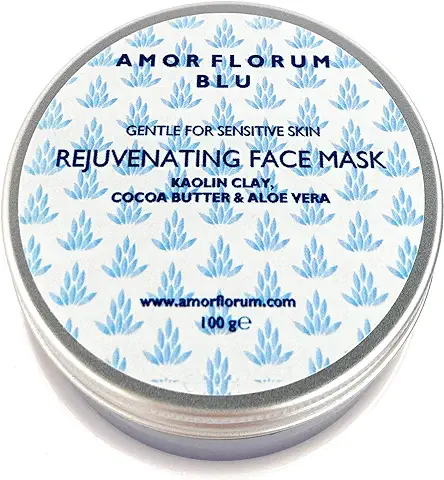 99% Natural MASCARILLA REJUVENECEDORA - ARCILLA BLANCA, MANTECA DE CACAO & ALOE VERA -100 g de AMOR FLORUM BLU. Ingredientes Botánicos y Efectivos. Limpia, Refina, Tonifica. Lista para el Uso. PH 5.5.  