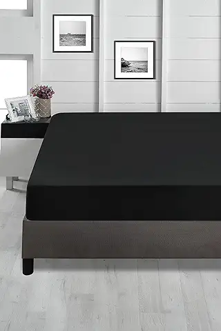 ABAKUHAUS Bajera de Microfibra, Sábana Elástica de 100% Microfibra de Color Sólido Súper Suave Ropa de Cama Ecológica con Bolsillo Profundo Acento para el Dormitorio Decorativo, 135 x 190 cm, Negro  