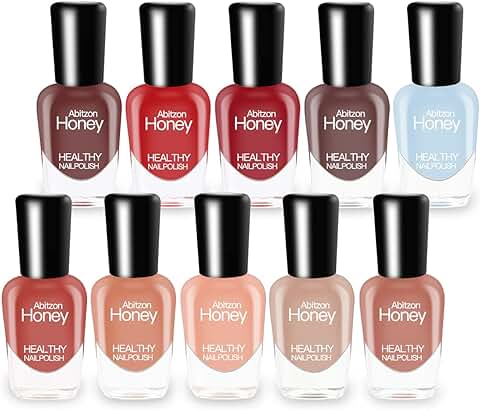 Abitzon Nuevo Juego de Esmaltes de Uñas (10 Botellas), no Tóxico, Ecológico, Fácil de Despegar y de Secado Rápido, a base de agua  