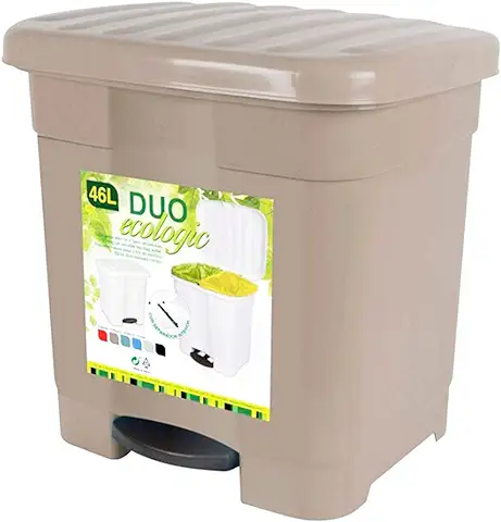 AC - Cubo de Basura Ecológico 46L - Cubo con 2 Divisiones Interiores - Cubo Reciclar - Fabricado en Plástico Resistente. - Ideal para el Hogar, Trabajo, Hostelería, etc. Color Topo  