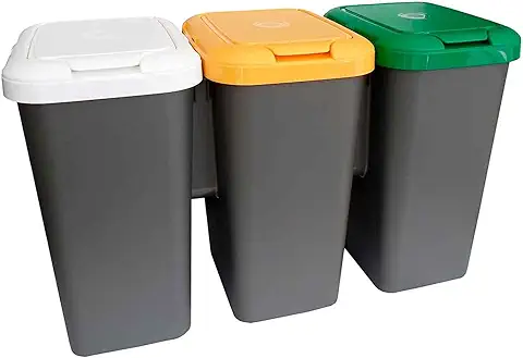 AC - Set de 3 Cubos de Basura 75L - Cubos Basura para Reciclaje - Cubo Reciclar - 3 en 1 - Fabricado en Plástico Resistente. - Ideal para el Hogar, Trabajo, Hostelería, etc.  