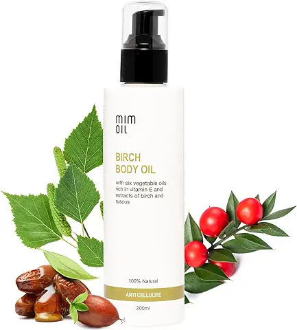 Aceite Anticelulítico de Abedul. 200ml. Hidratante, Reafirmante y Tonificante Corporal. Con Rusco, Pepita de Uva, y Aceites Vegetales Ricos en Vitamina E. 100% Natural. Ayuda a Reducir la Celulitis.  