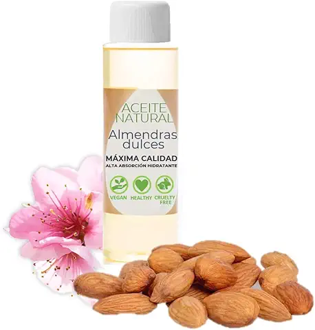 Aceite de Almendras Dulces - 100% Puro y Natural - 100 ml, Aceite Embarazo, Estrias, Máxima Absorción, Hidrata Cuerpo, Piel, Cabello, Aporta Vitamina E, Sostenible, Origen 100% Vegetal, Máxima Calidad  