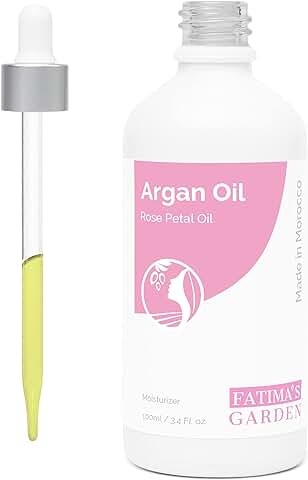 Aceite de Argán con Pétalos de rosa Macerados de Fatima´s Garden - 100% Natural para Rostro, Cabello, Uñas - Antiedad, Humectante, Prensado en Frío, Limpia la Piel, Fortalece el Pelo-100ml  