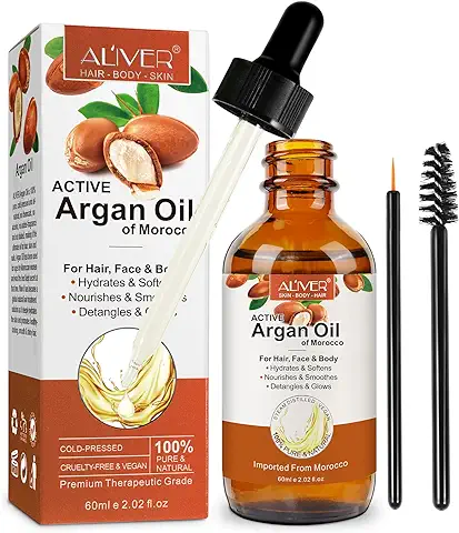 Aceite de Argán Para el Pelo 60ML Argan Oil Puro Rostro, Cuerpo, Cabello, Barba, Uñas - Vegano y Libre de Crueldad Natural y Prensado en Frío (Aceite de Argán)  