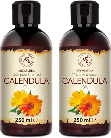 Aceite de Caléndula 2х250ml - Calendula Officinalis - 100% Puro y Natural - Botella de Cristal - Aceite Cosmético - Aceite Base - Cuidado para el Rostro - Cabello - Masaje - Belleza  