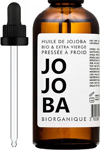 Aceite de Jojoba - 100% Orgánico, Puro, Natural y Prensado en Frío - 50 ml - para el Cuidado del Cabello, Cuerpo, piel - Ecológico  