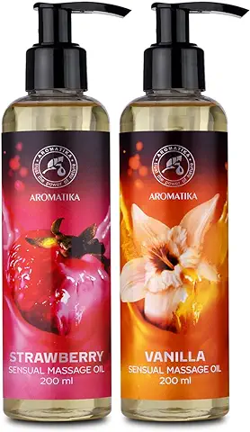 Aceite de Masaje 2x200ml - Fresa & Vainilla - Aceite Corporal - Masaje y Relajación  