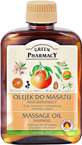 Aceite de masaje caliente (Canela, Pimienta negra y naranja) con base de aceite de almendras 200 ml. Sin parabenos ni colorantes