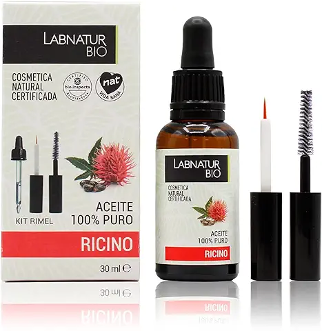 Aceite de Ricino 100% Puro-Castor Oil Natural y Prensado en Fríro,Estimula el Crecimiento del Cabello,Pestañas y Cejas,Cuidado del Barba,Uñas,Cuerpo y Cara-Botella de Vidrio+Pinceles+Pipeta  