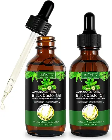 Aceite de Ricino, Aceite de Ricino Negro Ecológico para Crecimiento Cabello, Aceite de Ricino para Pestañas y Cejas, Tratamiento para Cabello, Piel y Uñas Dañadas (60 ml, 2PCS)  