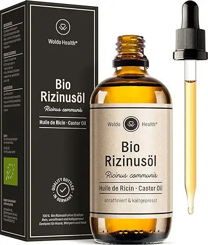 Aceite de Ricino Orgánico Prensado en Frío como Aceite Capilar 100 ml - Incl. Pipeta para Cabello, Pestañas y Cejas  