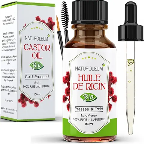 ACEITE DE RICINO ORGÁNICO Prensado en Frío, puro y Natural - Virgen Extra - Cuidado del Cabello, Pestañas, Uñas, Piel, Barba  