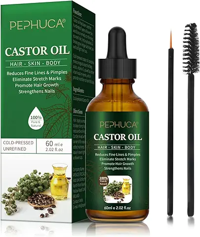 Aceite de Ricino para el Crecimiento del Cabello, Pestañas, Cejas, Barba, Uñas - 100% puro y Natural Prensado en Frío, Humectante para la piel y Suero para Pestañas Castor oil 60 ml  