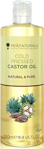 Aceite de Ricino Prensado en Frío PraNaturals 500ml. 100% Vegano. Para Mejorar el Crecimiento del pelo y las Pestañas y Obtener una piel más Suave. Rico en Omega 6 y Omega 9  