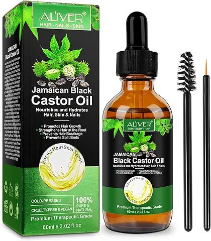 Aceite de Ricino Puro 60 ML Castor Oil Prensado en Frío Estimula el Crecimiento del Cabello, Pestañas y Cejas, Barba, Uñas, el Cuerpo y el Rostro Vegano y Cruelty Free  