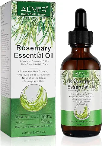 Aceite de Romero Para el Cabello, 60ml, Usado Para el Crecimiento de Cejas y Pestañas, 100% Puro Natural, Aceite para el Cuidado del Cabello para Mujeres/Hombres  