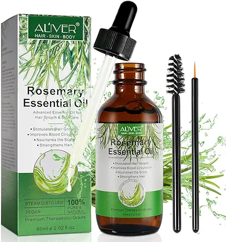 Aceite de Romero para el Crecimiento del Cabello, Aceite Esencial de Romero para el Crecimiento del Cabello, Cara, Piel, Cejas y Pestañas 100% Puro Natural para Mujeres Hombres, 60ML  