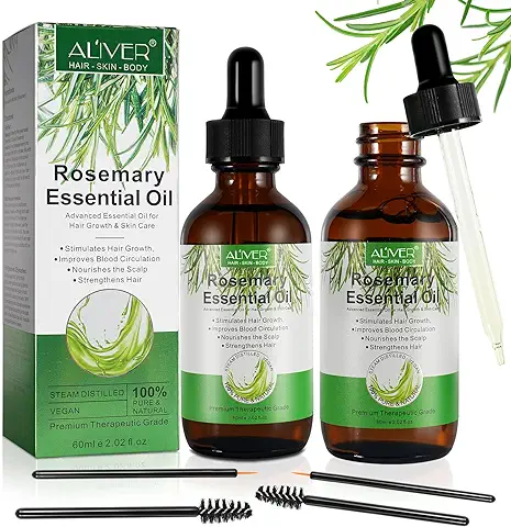 Aceite de Romero para el Crecimiento del Cabello,Rosemary Oil Hair Growth,100% Puro Orgánico para el Cuidado de la Piel, Cejas, Pestañas,Nutre el Cuero Cabelludo,Daily Use,Paquete de 2(60ml)  