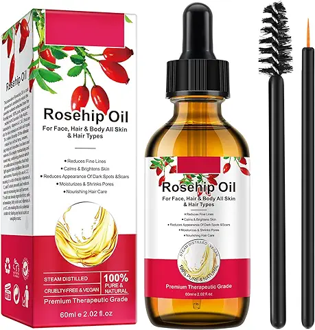Aceite de Rosa Mosqueta Puro 60ml Natural Rosehip Oil Prensado en Frío Hidratante para Anti Envejecimiento, Desvanece la Cicatriz, Revitaliza la Piel y Cabello  