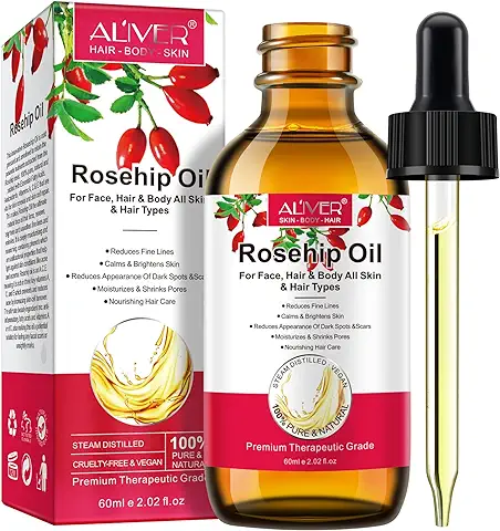 Aceite de Rosa Mosqueta,60ML,100 Puro,para Cicatrices y Estrías, Usado como Hidratante para Cuerpo y Piel,Arrugas Antienvejecimiento Suaves,Perfecto para Aromaterapia y Relajación (1 Pack)  