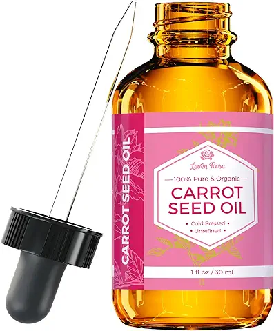 Aceite de Semilla de Zanahoria de Leven Rose - 100% Orgánico Natural Frío Presionado y sin Refinar - 1 oz para el Tratamiento de la Piel, Pelo, Cuerpo y Labios (1 oz) por Leven Rose  