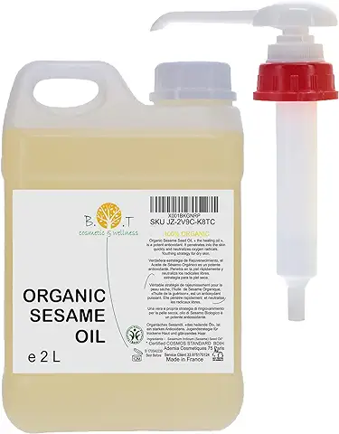 Aceite de Sésamo BIO 100% Puro. Presion en Frio de Semillas de Sesamo con Certificado Ecologico. Uso en Cosmetica Natural & Masaje Ayurveda 2000 ml 2 L  