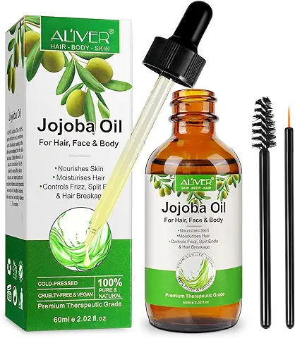 Aceite Esencial de Jojoba para Cabello, Facial & Piel - Jojoba Oil Puro Ecologico - Favorece el Crecimiento del Cabello, Hidrata el Rostro, Suaviza la Piel y Fortalece las Uñas, 60ml  