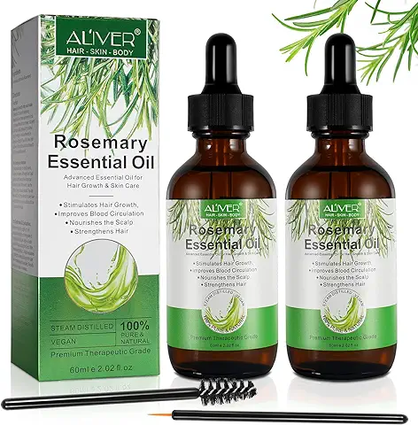 Aceite Esencial de Romero para el Crecimiento del Cabello - 100% puro Orgánico para el Cuidado de la Piel, Cejas, Pestañas, Nutre el Cuero Cabelludo, Estimula el Crecimiento del Cabello 60ML(2 Pack)  