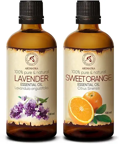 Aceite Esencial Lavanda - Lavandula Angustifolia - Aceite Esencial Naranja 2x100ml - Citrus Sinensis - Puro y Natural - Bueno para Calmar - Refrescar la Habitación - Fragancias para el Hogar  