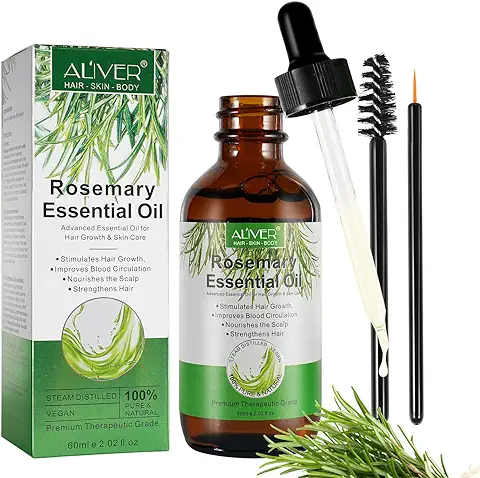 Aceite Esencial Romero, Aceite de Romero Orgánico para el Crecimiento del Cabello y el Cuidado de la piel Aceites Naturales para el Cabello Tratamiento para la Pérdida de Cabello  